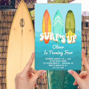 Invitation Fête d'anniversaire Surfs Up Surfboard Boy 4 ans