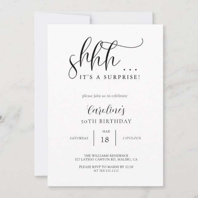 Invitation Fête d'anniversaire surprise (Devant)