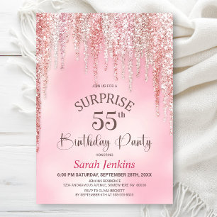 Invitation Fête d'anniversaire surprise 55 ans avec paillette