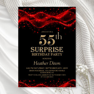 Invitation Fête d'anniversaire surprise 55 ans noir et rouge
