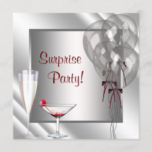 Invitation Fête d'anniversaire surprise Ballons Cocktail Roug