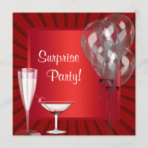 Invitation Fête d'anniversaire surprise Ballons Cocktail Roug