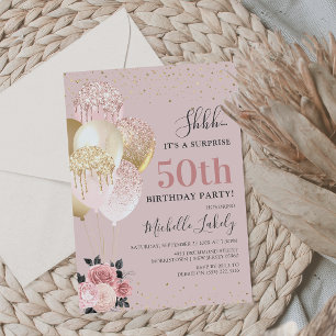 Invitation Fête d'anniversaire surprise chic et girly 50 ans