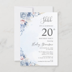 Invitation Fête d'anniversaire surprise de 20 ans Dusty Blue