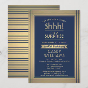 Invitation Fête d'anniversaire surprise Élégant bleu marine e