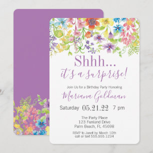 Invitation Fête d'anniversaire surprise Fleurs sauvages viole
