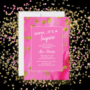 Invitation Fête d'anniversaire surprise Glitter Or Rose