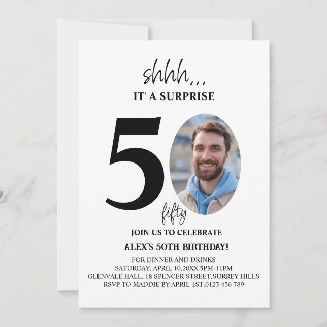 Invitation Fête d'anniversaire Surprise moderne minimal Homme (Devant)