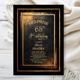 Invitation Fête d'anniversaire surprise Moderne Noir Or 65 an