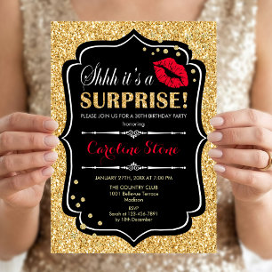Invitation Fête d'anniversaire surprise - Noir Rouge Or