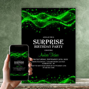 Invitation Fête d'anniversaire surprise noire et verte pour t