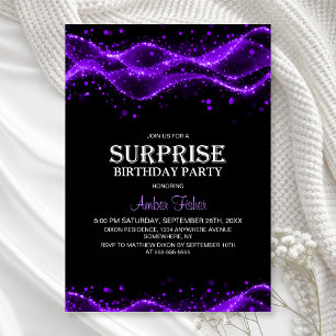 Invitation Fête d'anniversaire surprise noire et violette pou