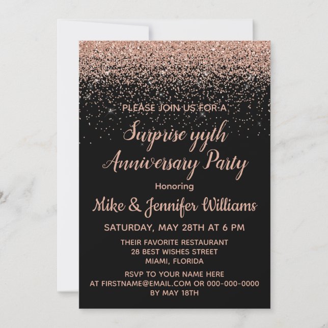 Invitation Fête d'anniversaire surprise personnalisée Rose no (Devant)