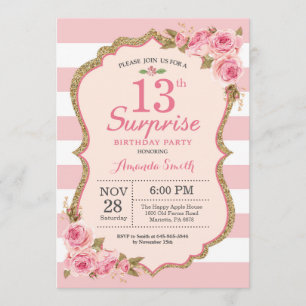 Invitation Fête d'anniversaire surprise pour 13 ans avec des 