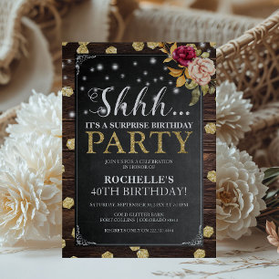 Invitation Fête d'anniversaire surprise rustique élégante vin