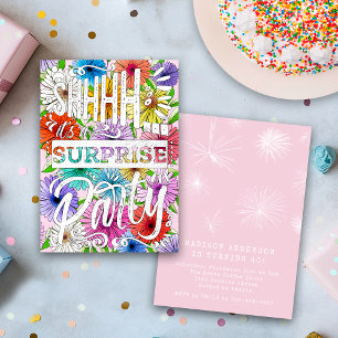 Invitation Fête d'anniversaire surprise Shh aquarelle florale