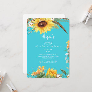 Invitation Fête d'anniversaire surprise Tournesols Turquoise
