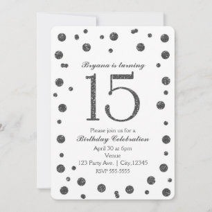 Invitation Fête d'anniversaire Sweet 15 à paillettes argentée