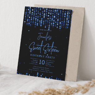 Invitation Fête d'anniversaire Sweet 16 Bleu Nuit Étoiles Fil