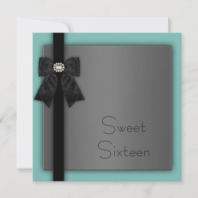 Invitation Fête d'anniversaire Sweet 16 bleu sarcelle et noir (Devant)