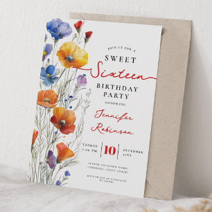 Invitation Fête d'anniversaire Sweet 16 Boho Fleurs sauvages 