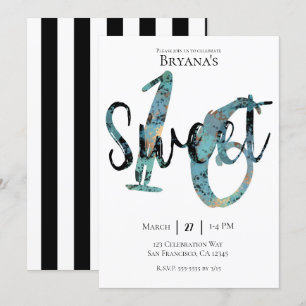 Invitation Fête d'anniversaire Sweet 16 Bronze Teal Noir Mode