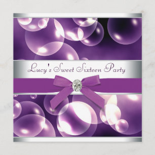Invitation Fête d'anniversaire Sweet 16 Bulles Violettes