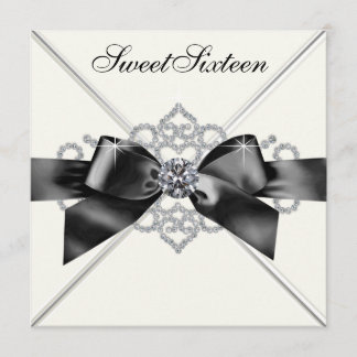 Invitation Fête d'anniversaire Sweet 16 diamants blancs noirs