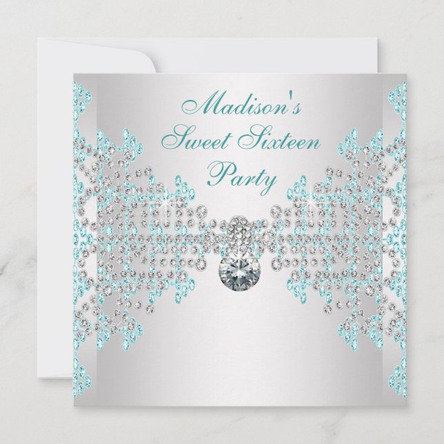 Invitation Fête d'anniversaire Sweet 16 Diamants d'argent Ble (Devant)