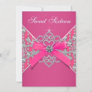 Invitation Fête d'anniversaire Sweet 16 Diamants Rose Chaud