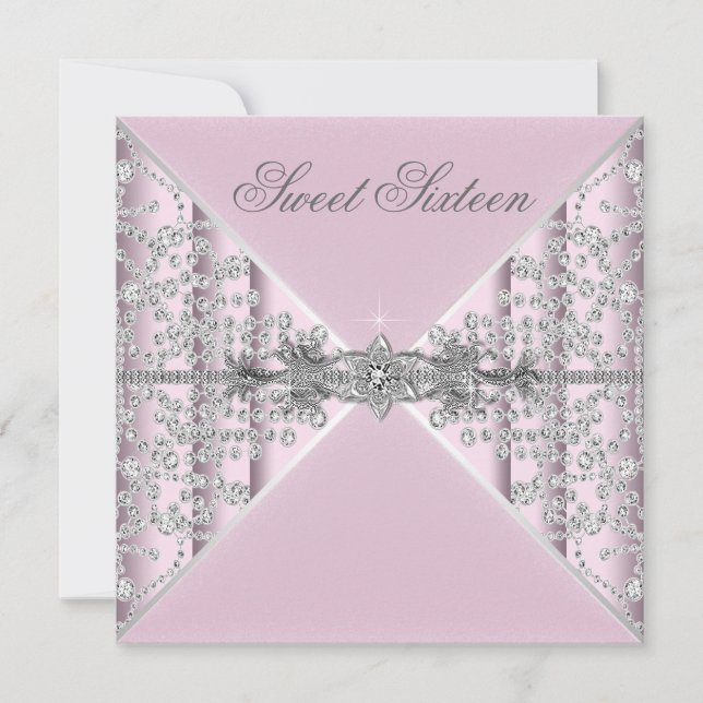Invitation Fête d'anniversaire Sweet 16 Diamonds Pink Silver (Devant)