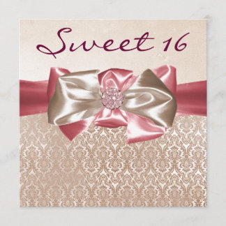 Invitation Fête d'anniversaire Sweet 16 en damas rose ivoire