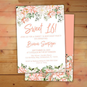Invitation Fête d'anniversaire Sweet 16 Fleurs Ivoire Rouge P