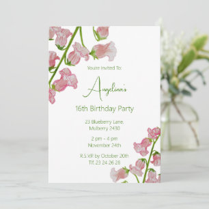 Invitation Fête d'anniversaire Sweet 16 Fleurs roses aquarell