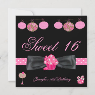 Invitation Fête d'anniversaire Sweet 16 Noir Rose Blanc Tache