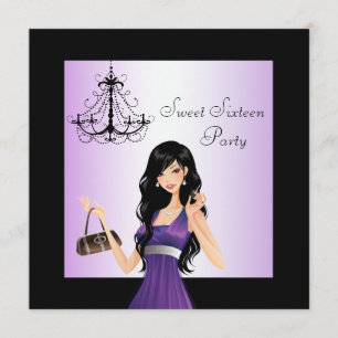 Invitation Fête d'anniversaire Sweet 16 Purple Chadelier