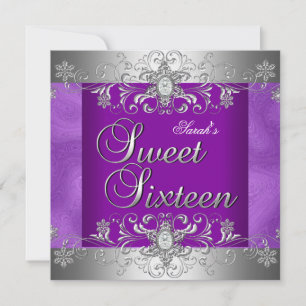 Invitation Fête d'anniversaire Sweet 16 Purple Silver Diamond
