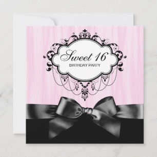 Invitation Fête d'anniversaire Sweet 16 rose noir
