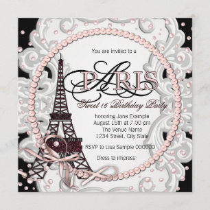 Invitation Fête d'anniversaire Sweet 16 Rose Vintage Paris