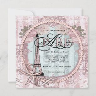 Invitation Fête d'anniversaire Sweet 16 Rose Vintage Paris