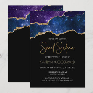 Invitation Fête d'anniversaire Sweet 16 Starry Gold Agate Geo