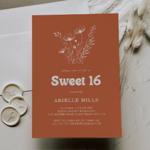 Invitation Fête d'anniversaire Sweet 16 Terracotta Wildflower