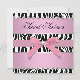 Invitation Fête d'anniversaire Sweet 16 Zèbre Rose