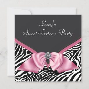 Invitation Fête d'anniversaire Sweet 16 Zèbre Rose