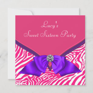 Invitation Fête d'anniversaire Sweet 16 Zèbre Rose Chaud Viol