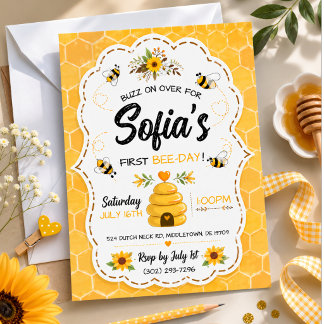 Invitation Fête d'anniversaire Sweet as Can Bee
