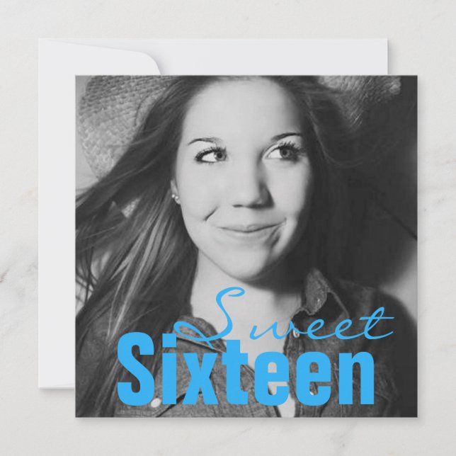 Invitation Fête d'anniversaire Sweet sixteen Ado (Bleu Bleu B (Devant)