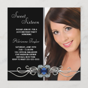 Invitation Fête d'anniversaire Sweet Sixteen Diamant Argent N