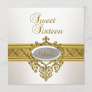 Invitation Fête d'anniversaire Sweet Sixteen Élégant Blanc Or