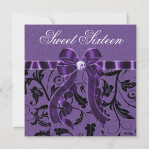 Invitation Fête d'anniversaire Sweet Sixteen Pailleté Violet 